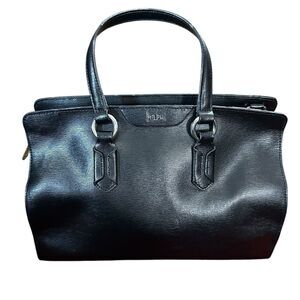 LAUREN Ralph Lauren Textured Black Leather Convertible Satchel Purse Handbag